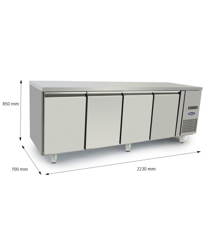 Mesa Refrigerada Acero Inox Ventilada Con 4 Puertas - Capacidad  560L -2°/+8°C 2230X700X850MM