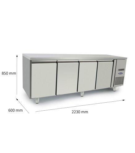 Mesa Refrigerada Acero Inox  Ventilada Con 4 Puertas - Capacidad  480L -2°/+8°C 2235X600X850MM