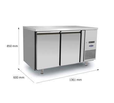 Mesa Refrigerada Acero Inox Ventilada Con 2 Puertas - Capacidad  240L -2°/+8°C 1360X600X850MM