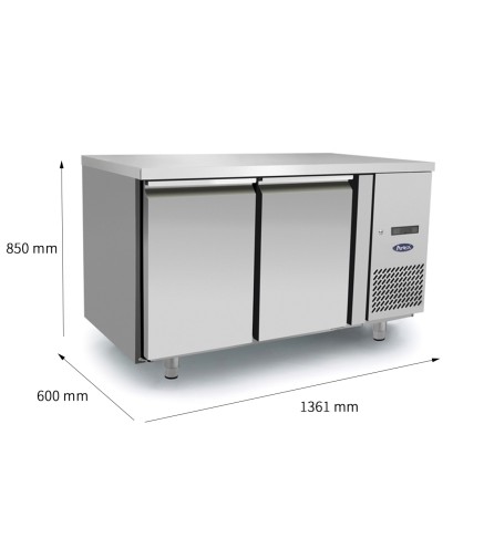Mesa Refrigerada Acero Inox Ventilada Con 2 Puertas - Capacidad  240L -2°/+8°C 1360X600X850MM