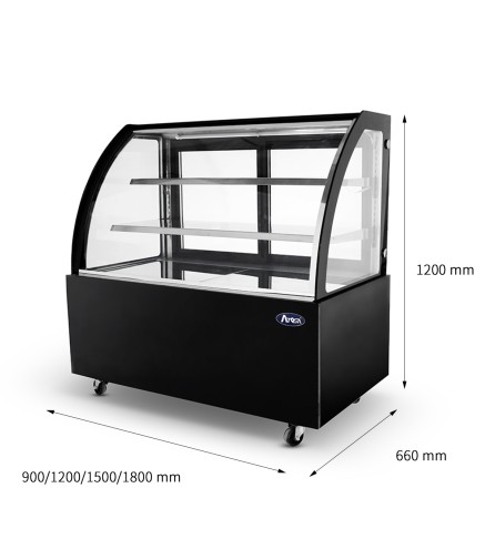 Mostrador De Pasteles - Vitrina Refrigerada con Cristales Frontales Curvos- Ventilada 2°/+8°C 1800X660X1200MM
