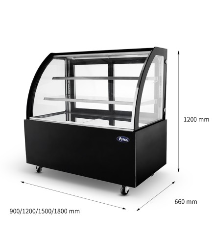 Mostrador De Pasteles - Vitrina Refrigerada con Cristales Frontales Curvos- Ventilada 2°/+8°C 1500X660X1200MM