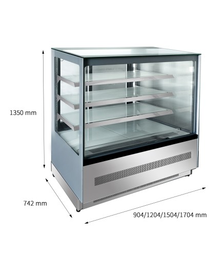 Mostrador De Pasteles Inox - Vitrina Refrigerada Cuadrada - Ventilada 2°/+8°C 1700X750X1400MM