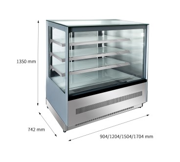 Mostrador De Pasteles Inox - Vitrina Refrigerada Cristales Frontales Rectos - Ventilada 2°/+8°C 900X750X1400MM