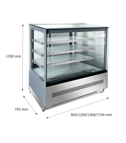 Mostrador De Pasteles Inox - Vitrina Refrigerada Cristales Frontales Rectos - Ventilada 2°/+8°C 900X750X1400MM