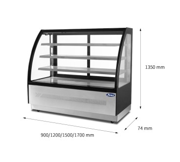 Mostrador De Pasteles Inox - Vitrina Refrigerada Cristales Frontales Curvos- Ventilada 2°/+8°C 900X660X1200MM