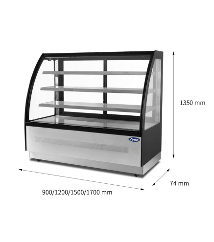 Mostrador De Pasteles Inox - Vitrina Refrigerada Cristales Frontales Curvos- Ventilada 2°/+8°C 900X660X1200MM