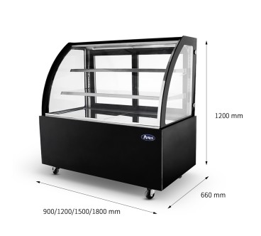 Mostrador De Pasteles Negro - Vitrina Refrigerada Cristales Frontales Curvos- Ventilada 2°/+8°C 1200X660X1200MM