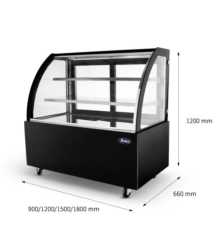 Vitrina Pasteles Refrigerada Negro Cristale Curvos 120x66x120CM