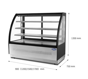 Mostrador De Pasteles Inox - Vitrina Refrigerada Cristales Frontales Curvos- Ventilada 2°/+8°C 1700X750X1350MM