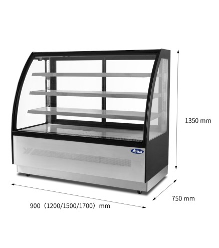 Mostrador De Pasteles Inox - Vitrina Refrigerada Cristales Frontales Curvos- Ventilada 2°/+8°C 1700X750X1350MM