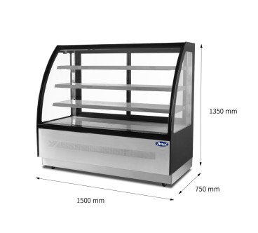 Mostrador De Pasteles Inox - Vitrina Refrigerada Cristales Frontales Curvos - Ventilada 2°/+8°C 1500X750X1350MM