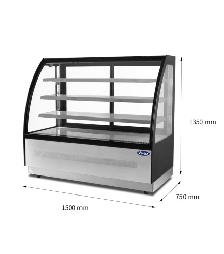 Mostrador De Pasteles Inox - Vitrina Refrigerada Cristales Frontales Curvos - Ventilada 2°/+8°C 1500X750X1350MM