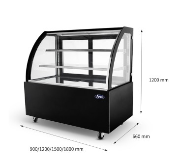 Vitrina Pasteles Negra  Refrigerada Cristales Curvos 90x66x120CM
