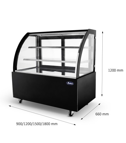 Vitrina Pasteles Negra  Refrigerada Cristales Curvos 90x66x120CM