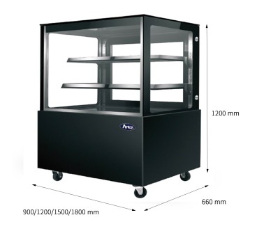 Mostrador De Pasteles Negra - Vitrina Refrigerada Cristales Frontales Rectos- Ventilada 2°/+8°C 1200X660X1200MM
