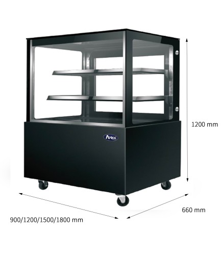 Vitrina Pasteles Negra Refrigerada Cristales Rectos 120x66x120CM