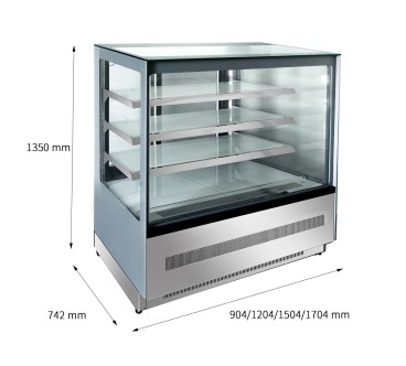 Mostrador De Pasteles Inox- Vitrina Refrigerada Cristales Frontales Rectos - Ventilada 0°/+8°C 1200X750X1400MM