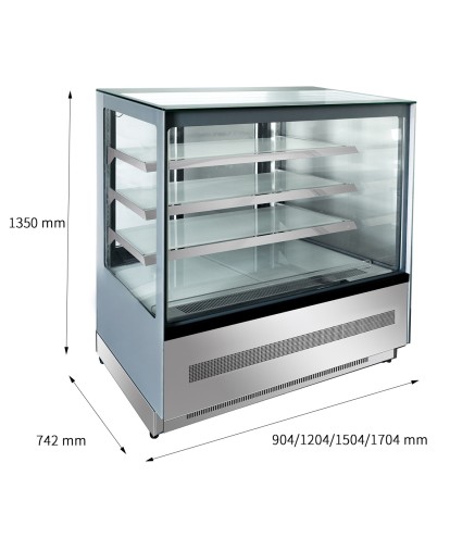 Mostrador De Pasteles Inox- Vitrina Refrigerada Cristales Frontales Rectos - Ventilada 0°/+8°C 1200X750X1400MM