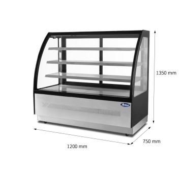 Mostrador De Pasteles Inox- Vitrina Refrigerada Cristales Frontales Curvos - Ventilada 0°/+8°C 1200X750X1350MM