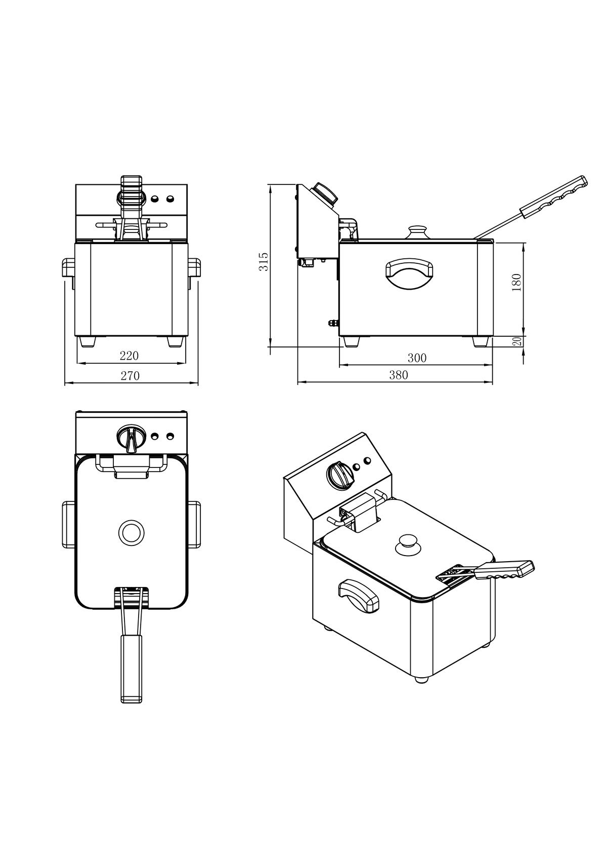 Freidora electrica 4L 220-240V/2.5KW - 270x380x315mm  TEMP.50-190°C -
