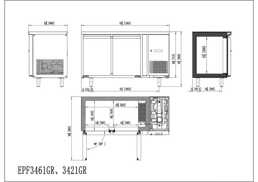 MESA REFRIGERADA DE ACERO INOX  (600) - VENTILADO - N.2 Puerta - 220-240V/250W Capacidad 240L- TEMP. -2°/+8°C - Dim.L1360xP600xH850 Energy B 二门风冷藏工作台 (600) -