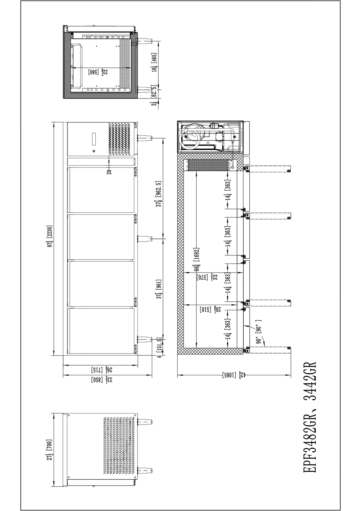 MESA REFRIGERADA DE ACERO INOX  - VENTILADO - N.4 Puerta - 220-240V/400W  Capacidad 560L- TEMP. -2°/+8°C - Dim.L2230xP700xH850mm Energy A 四门风冷藏工作台 (700) -