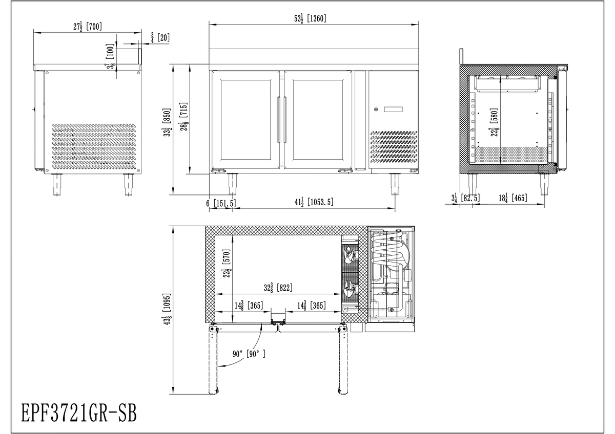 MESA REFRIGERADO PUERTA CRISTALCON TOPE (700) - VENTILADO - N.2 Puerta - 220-240V/250W 2.87kWh/24H  Capacidad 280L- TEMP. -2°/+8°C - Dim.L1360xP700xH850+100mm Energy A 二门风冷藏工作台 (700) -