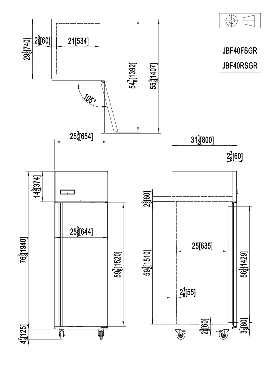 ARMARIO FRIGORÍFICO ESTANDAR CONGELADOR DE ACERO GN2/1 INOX - VENTILADO -  220-240V/540W 5.9kWh/24H Capacidad 488L- N.1 Puerta TEMP. -22°/-18°C - Dim. L800xP654xH2065mm Energy D 大单门冷冻冰箱 -
