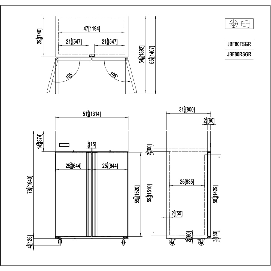 ARMARIO FRIGORÍFICO ESTANDAR CONGELADOR DE ACERO GN2/1 INOX - VENTILADO -  220-240V/800W 9.38kWh/24H Capacidad 1090L- N.2 Puerta TEMP. -22°/-18°C - Dim. L800xP1314xH2065mm Energy D 大两门冷冻冰箱 -