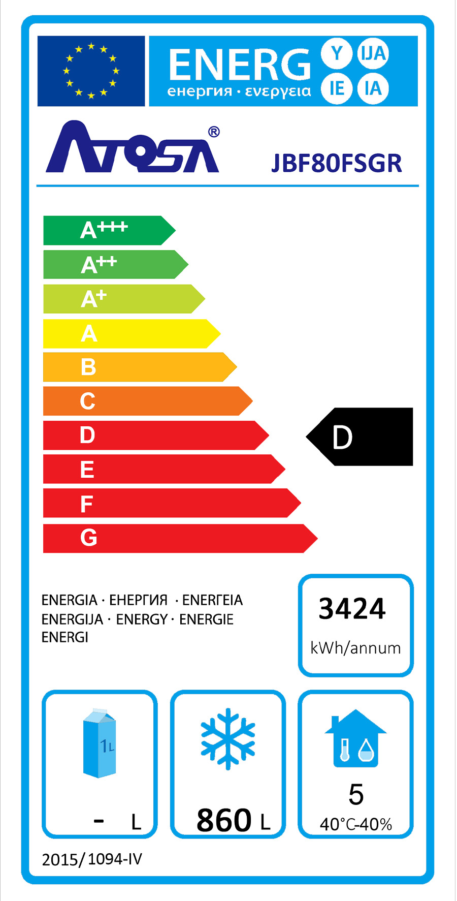 ARMARIO FRIGORÍFICO ESTANDAR CONGELADOR DE ACERO GN2/1 INOX - VENTILADO -  220-240V/800W 9.38kWh/24H Capacidad 1090L- N.2 Puerta TEMP. -22°/-18°C - Dim. L800xP1314xH2065mm Energy D 大两门冷冻冰箱 -