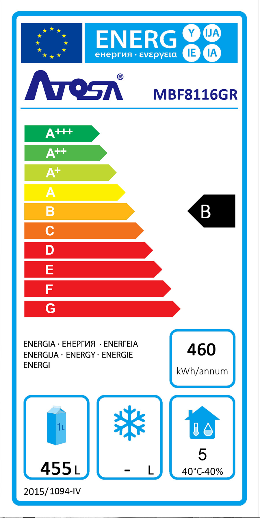ARMARIO FRIGORÍFICO REFRIGERADO DE ACERO GN2/1 INOX - VENTILADO -  220-240V/220W 1.26kWh/24H Capacidad 670L- N.1 Puerta - TEM. -2°/+8°C - Dim. L804xP730xH2065mm Energy  B 大单门冷藏冰箱 -