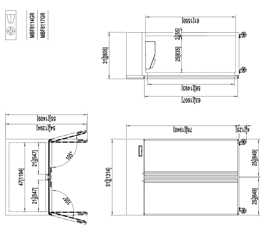 ARMARIO FRIGORÍFICO DE ACERO GN2/1 INOX - VENTILADO -  220-240V/350W 2.01kWh/24H Capacidad 1240L- N.2 Puerta - TEMP. -2°/+8°C - Dim. L805xP1314xH2065mm Energy  B 大二门冷藏冰箱 -
