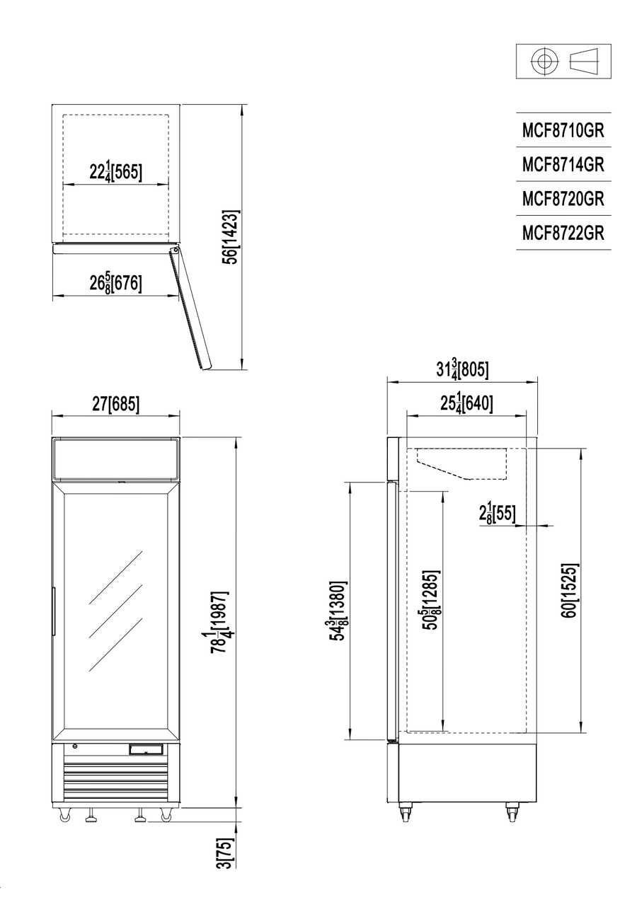 REFRIGERADOR PARA BEBIDAS - VENTILADO -  220-240V/280W 1.9kWh/24H Capacidad 610L- N.1 Puerta de CristaL- TEMP. 0°/ +8°C - Dim. L685xP805xH2065mm Energy B 大单门冷藏灯箱陈列柜(灯箱) -