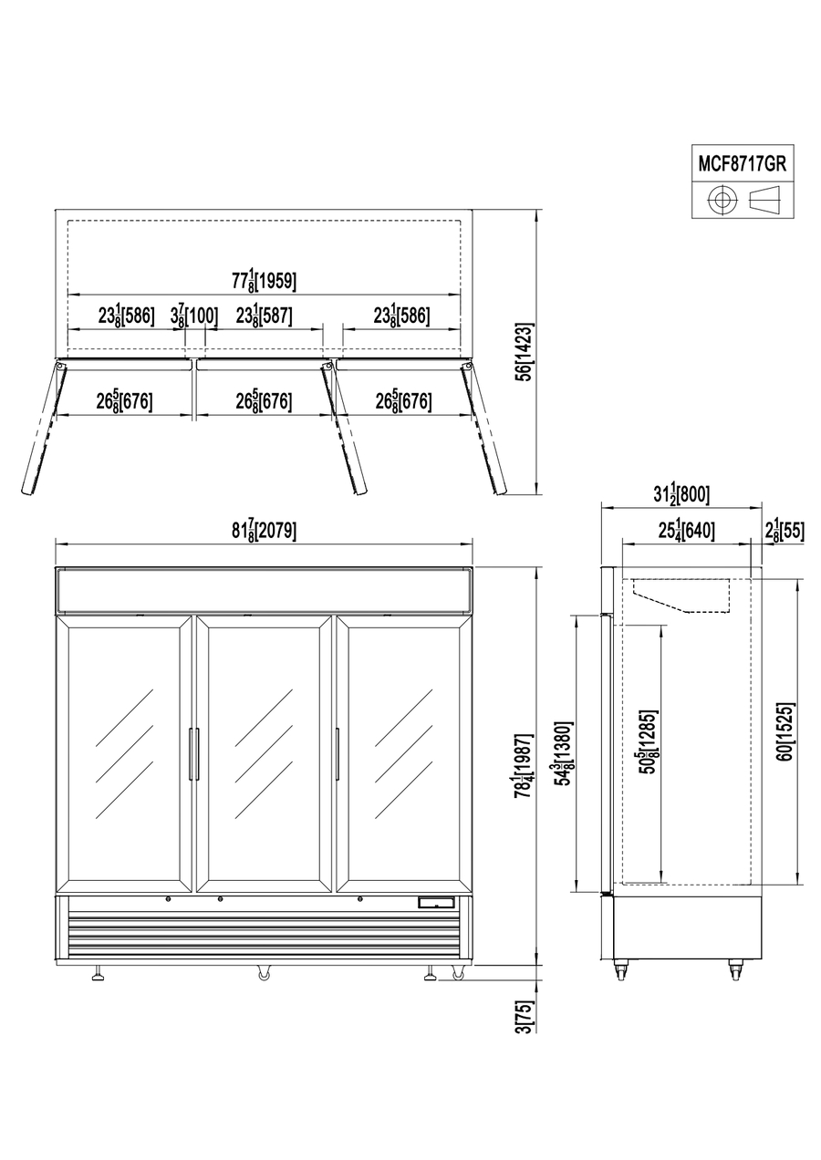 REFRIGERADOR PARA BEBIDAS - VENTILADO -220-240V/450W 5.08kWh/24H  Capacidad 2050L- N.3 Puerta de CristaL- TEMP. 0°/ +8°C - Dim. L2079xP805xH2065mm Energy C 大三门冷藏陈列柜(灯箱) -
