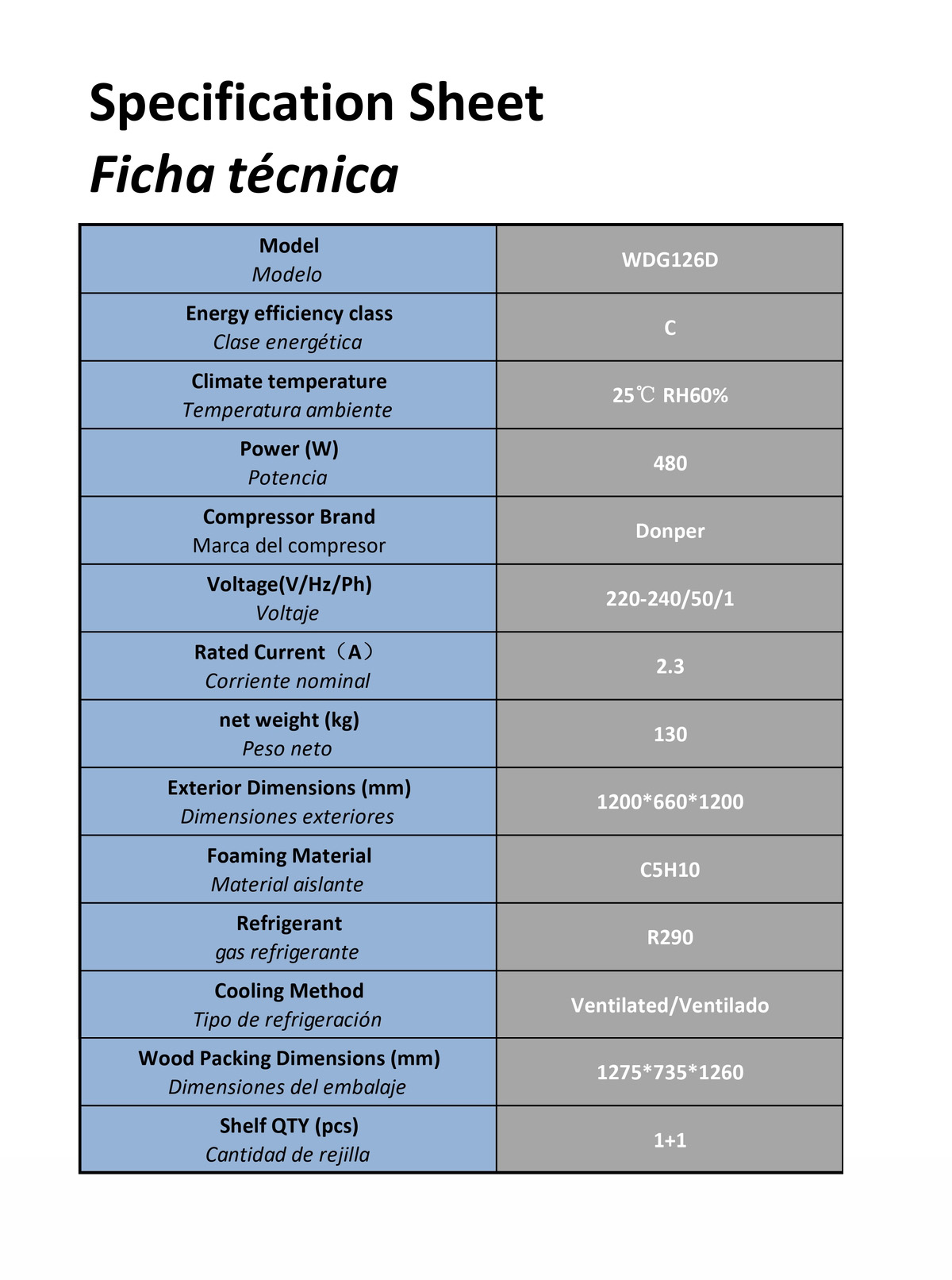MOSTRADOR DE PASTELES NEGRA - CRISTALES FRONTALES CURVOS - VENTILADA - 220-240V/480W TEMP+2°/+8°C - Dim.L120xP660xH1200mm  Energy C 蛋糕柜1200单圆弧 -