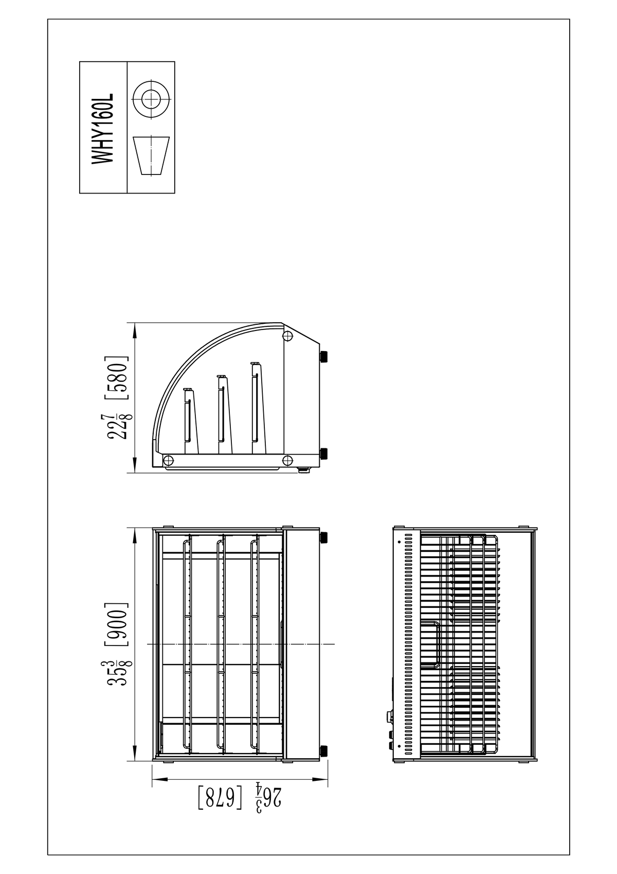 VITRINA CALIENTE CURVA DE 125L  900×580×678mm  220-240V/1650W 30～90℃ 热柜（900圆弧柜） -