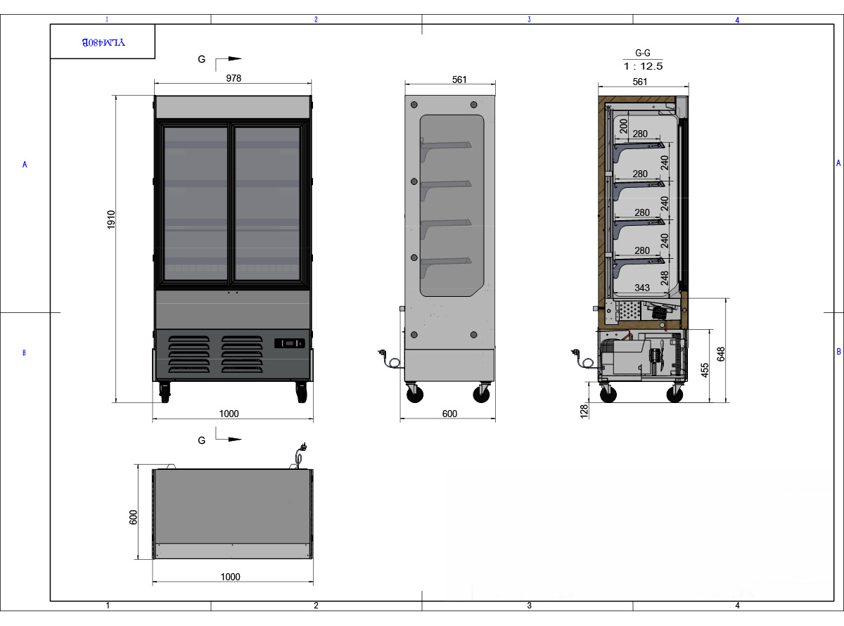 Refrigerador para bebidas con puerta corredera 700L 1000*610*1910mm TEMP 0°/+5°C 480LR290 700W Energy D   前移门饮料柜 -